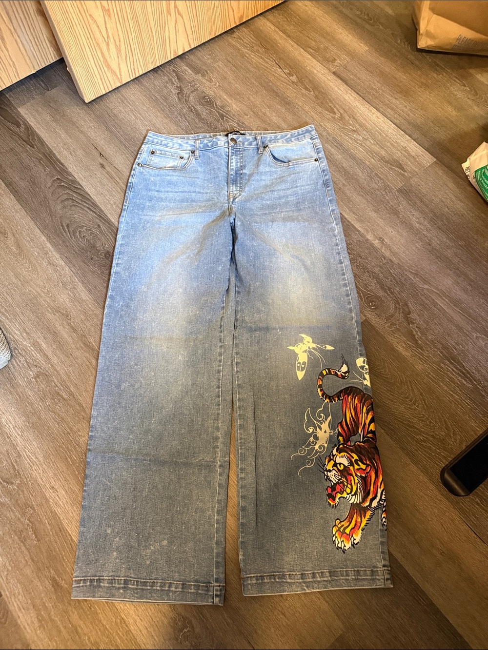 Women's Light Blue Denim Jeans with Tiger Print Ed Hardy